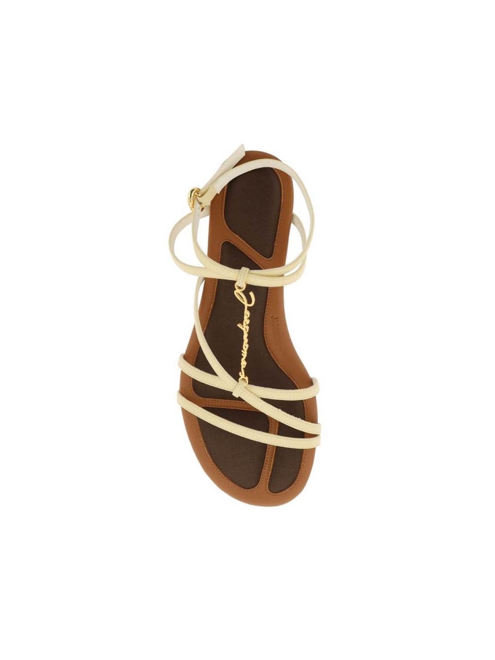 Jacquemus Cream Strappy Lace-Up Sandal with Gold Chain